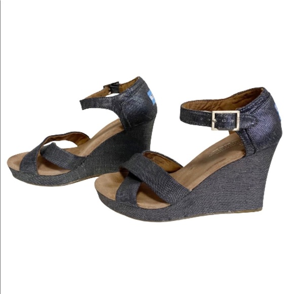 Toms Sienna metallic chambray wedge sandals size 7 - Picture 2 of 7